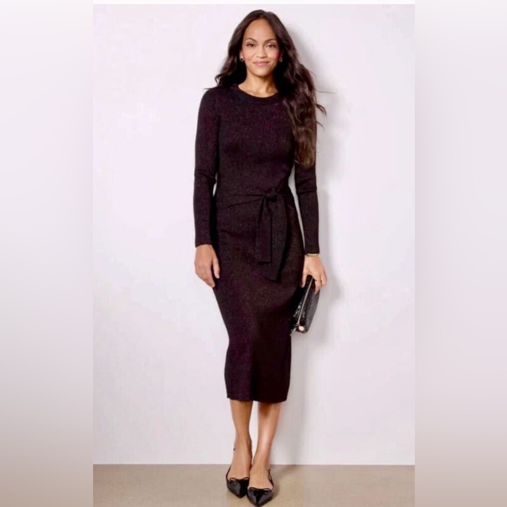 Evereve Alfie Sweater Dress Black Copper Sparkle Metallic Knit Bodycon Small NWT